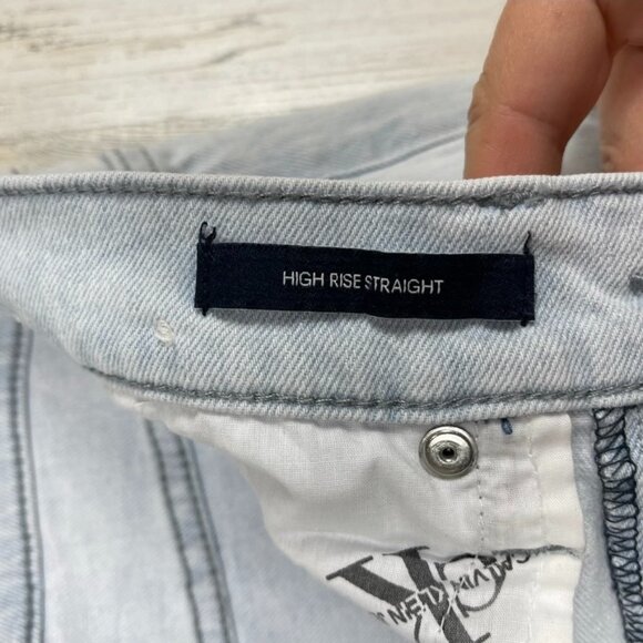 Calvin Klein High Rise Straight denim jeans bleached tie dye raw hem distressed - Picture 7 of 12